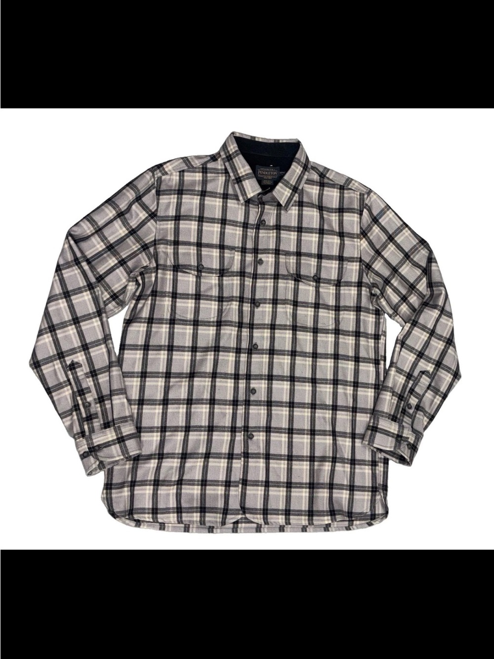 PENDLETON Wool Board Shirt Heavy L/S Flannel Gray Black Plaid US Fabric Mens L/G